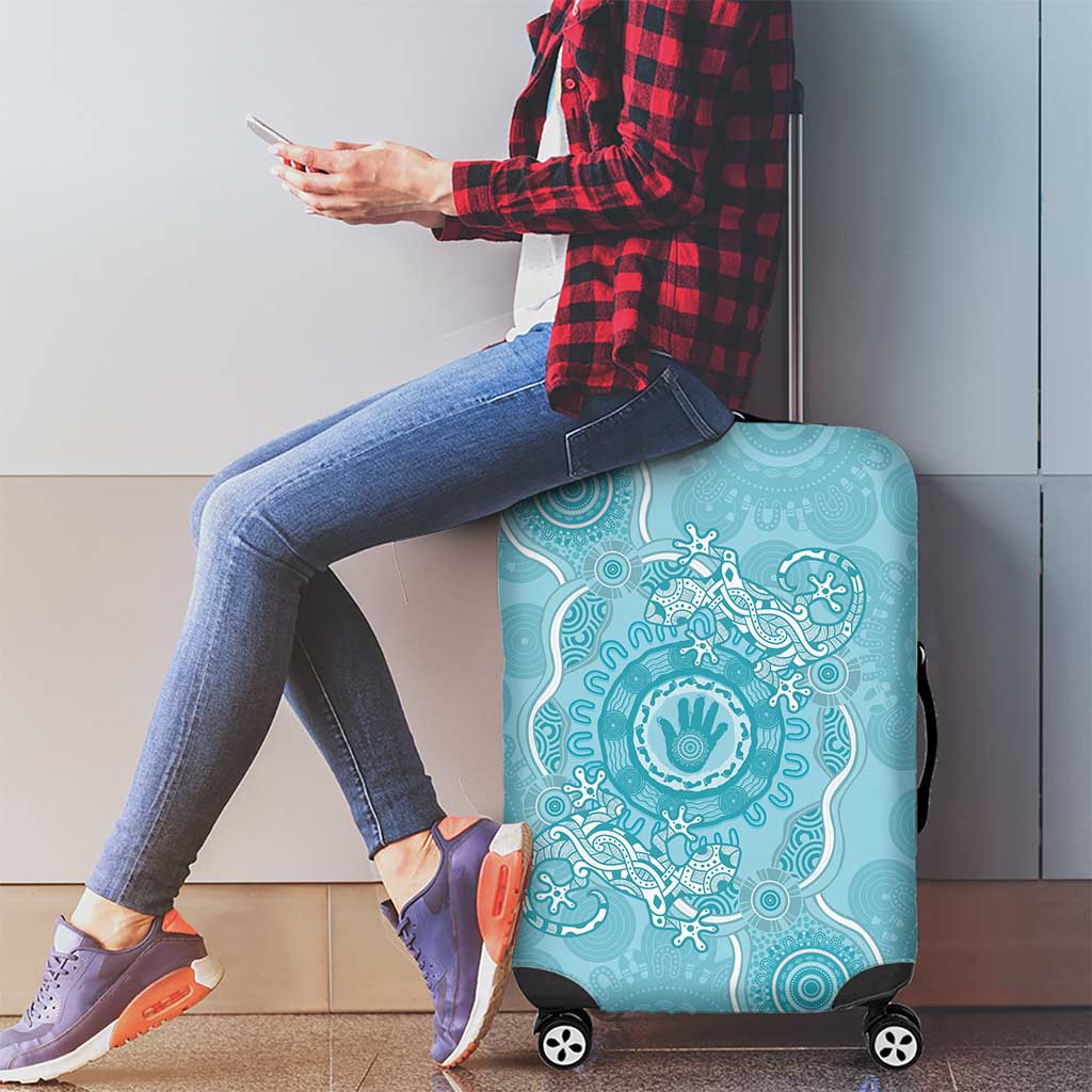 Blue Australia Lizard With Aboriginal Art Luggage Cover