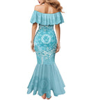 Blue Australia Lizard With Aboriginal Art Mermaid Dress