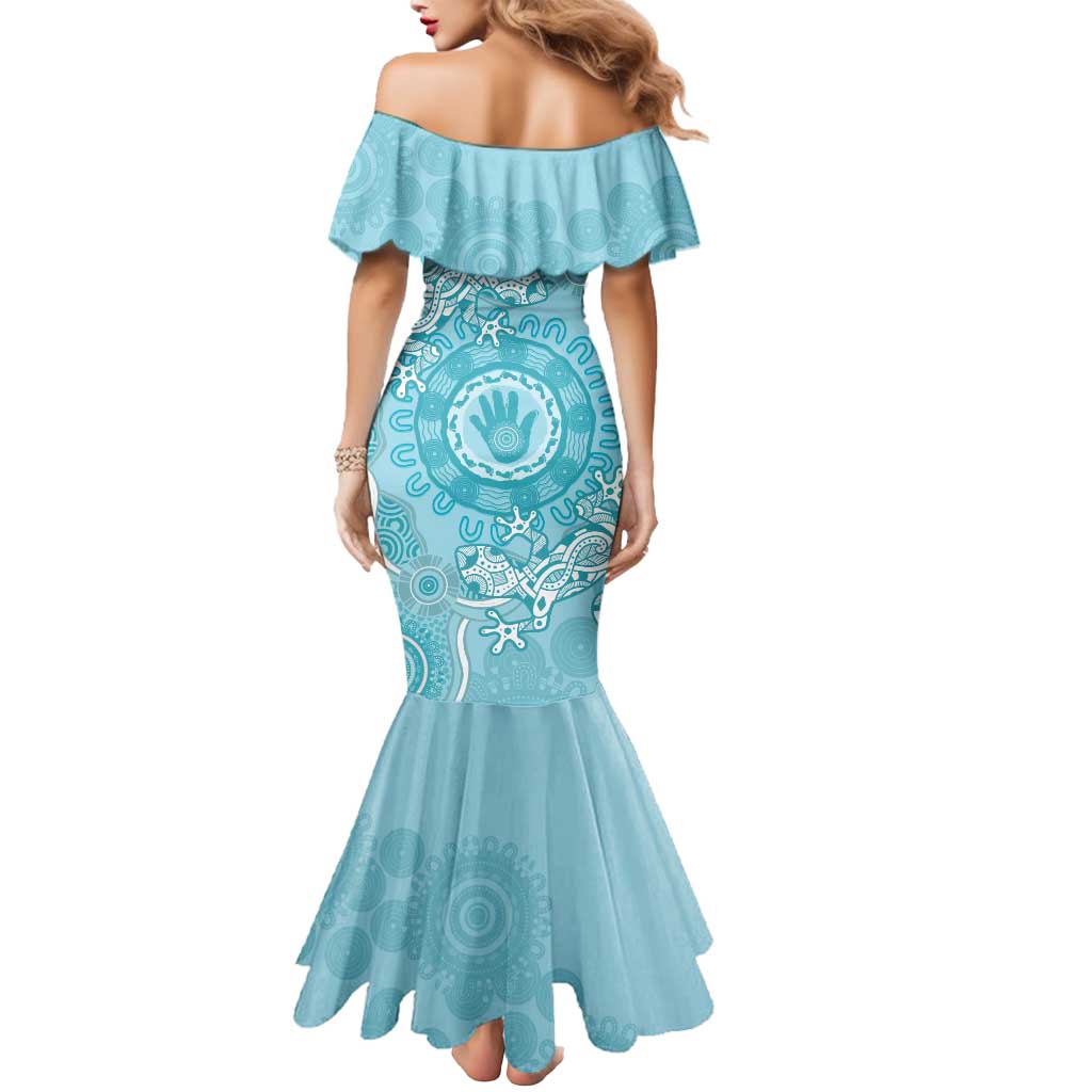 Blue Australia Lizard With Aboriginal Art Mermaid Dress