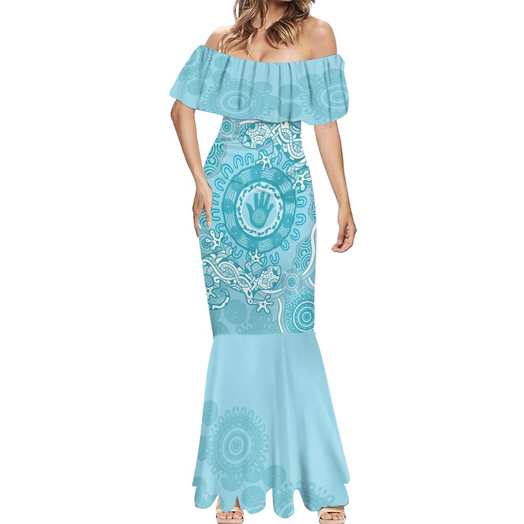 Blue Australia Lizard With Aboriginal Art Mermaid Dress
