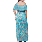Blue Australia Lizard With Aboriginal Art Off Shoulder Maxi Dress