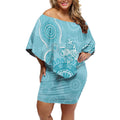 Blue Australia Lizard With Aboriginal Art Off Shoulder Short Dress