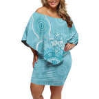 Blue Australia Lizard With Aboriginal Art Off Shoulder Short Dress