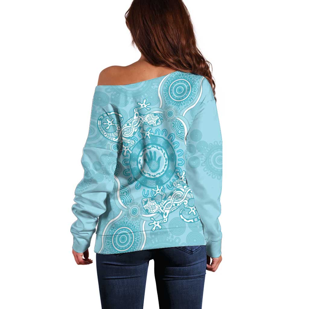 Blue Australia Lizard With Aboriginal Art Off Shoulder Sweater