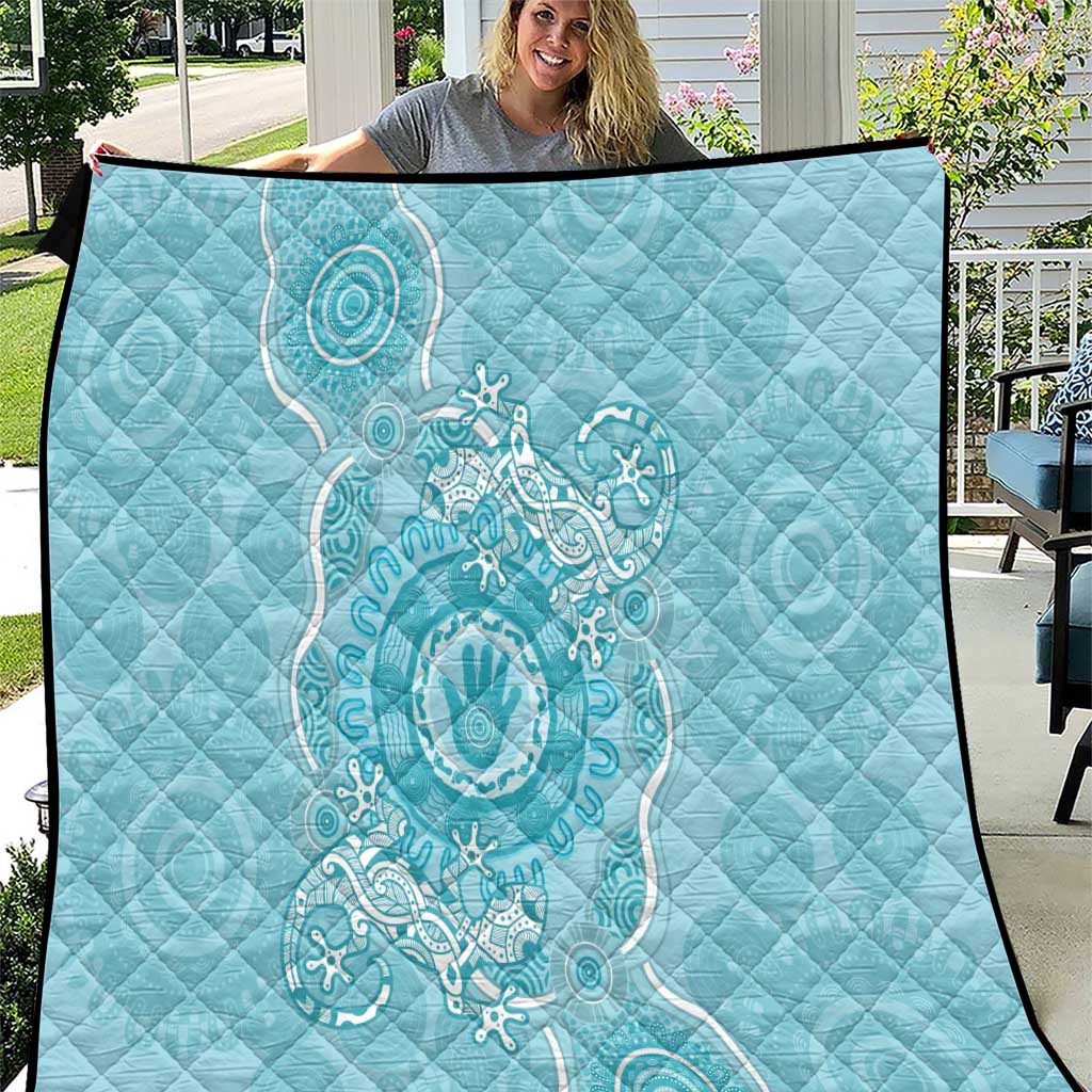 Blue Australia Lizard With Aboriginal Art Quilt