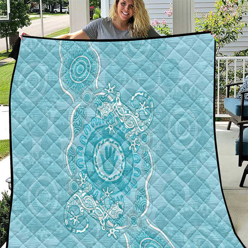 Blue Australia Lizard With Aboriginal Art Quilt
