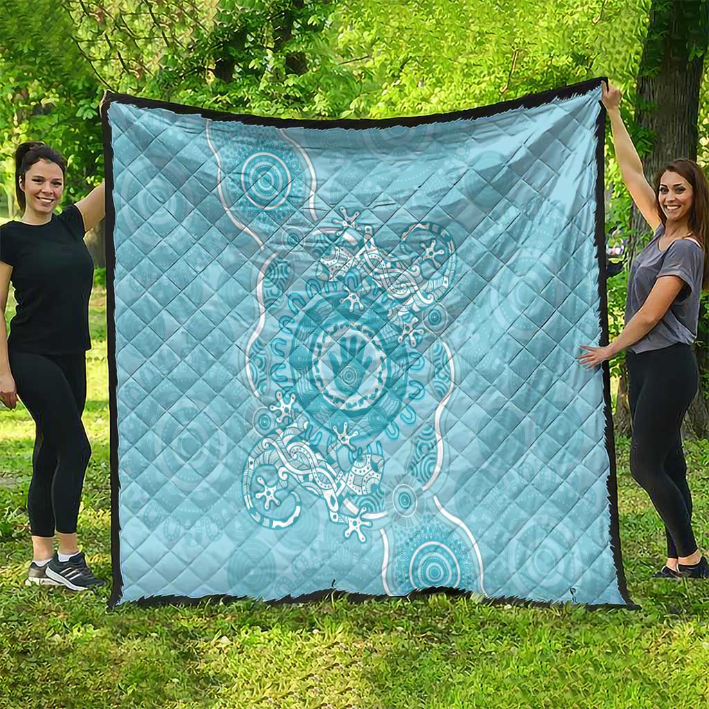 Blue Australia Lizard With Aboriginal Art Quilt