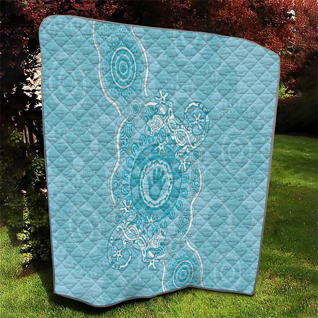 Blue Australia Lizard With Aboriginal Art Quilt