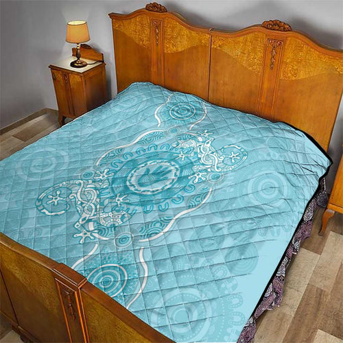Blue Australia Lizard With Aboriginal Art Quilt