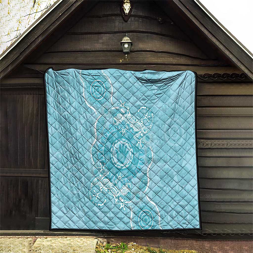 Blue Australia Lizard With Aboriginal Art Quilt