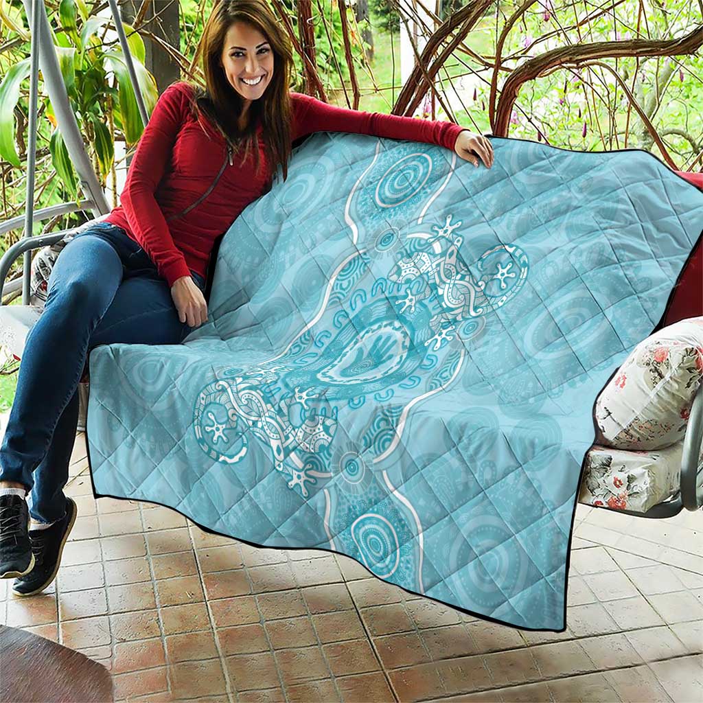 Blue Australia Lizard With Aboriginal Art Quilt