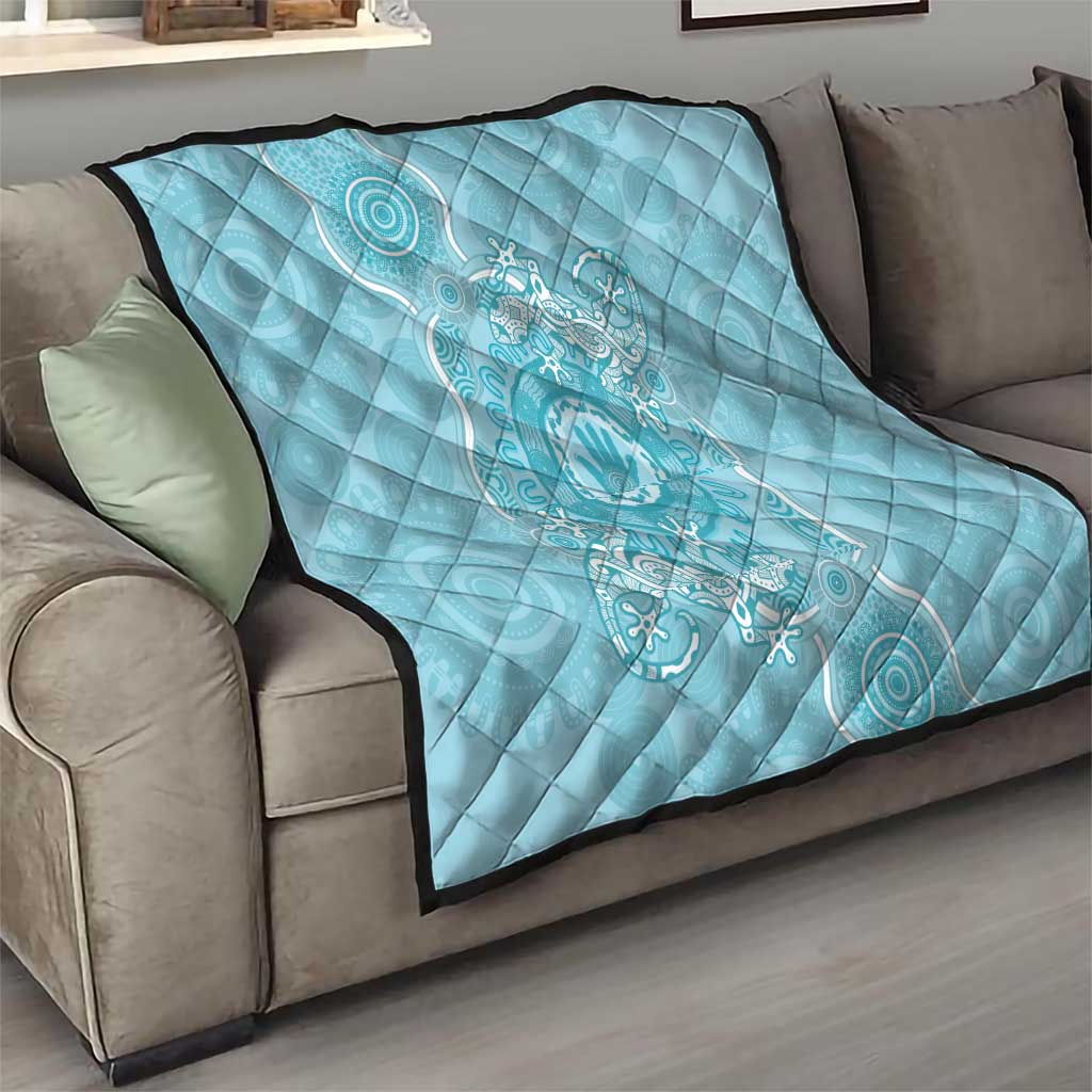 Blue Australia Lizard With Aboriginal Art Quilt