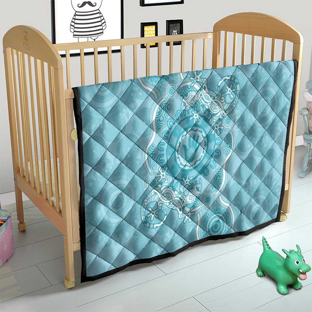 Blue Australia Lizard With Aboriginal Art Quilt