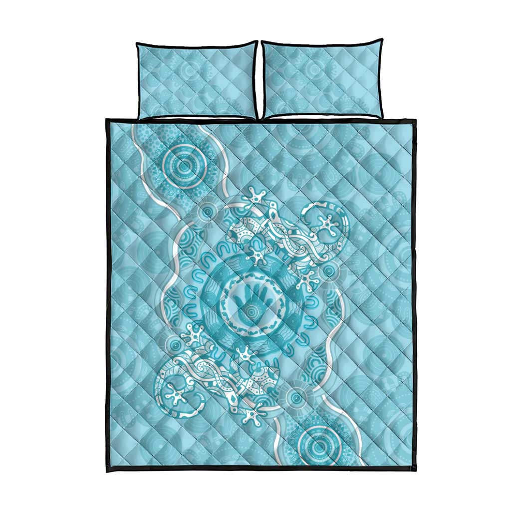 Blue Australia Lizard With Aboriginal Art Quilt Bed Set