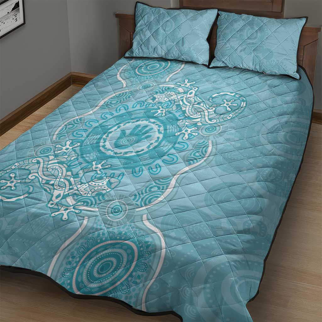 Blue Australia Lizard With Aboriginal Art Quilt Bed Set