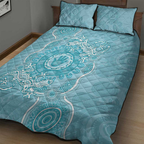 Blue Australia Lizard With Aboriginal Art Quilt Bed Set