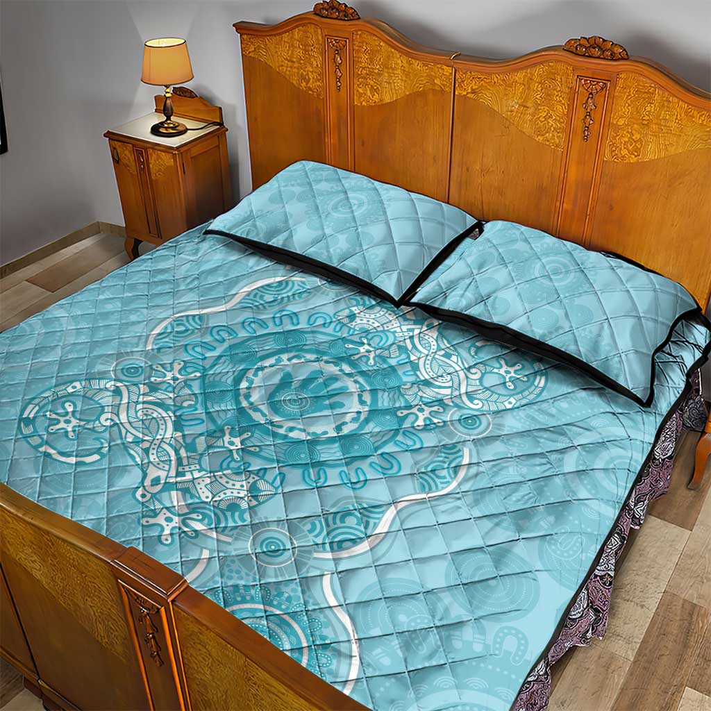 Blue Australia Lizard With Aboriginal Art Quilt Bed Set