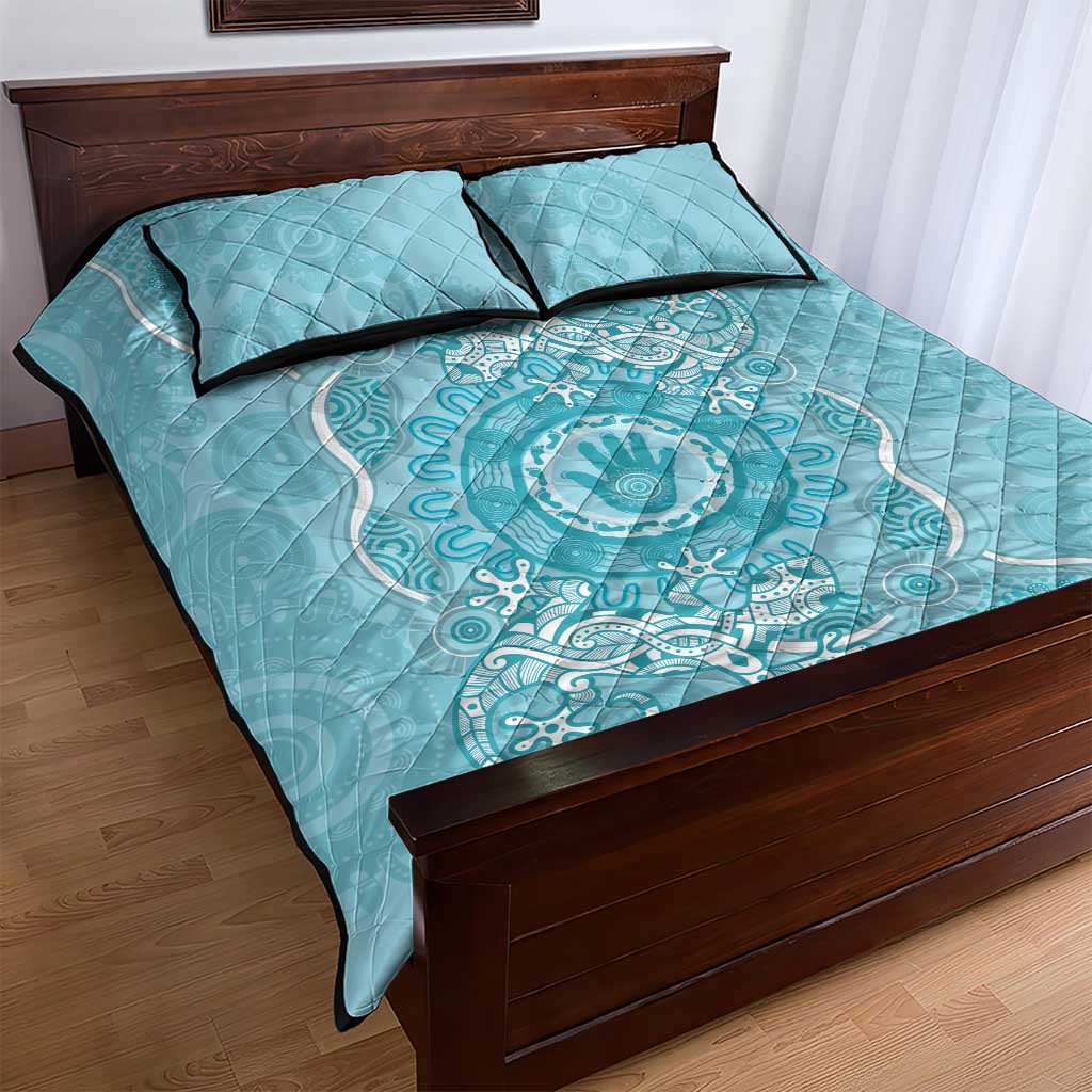 Blue Australia Lizard With Aboriginal Art Quilt Bed Set
