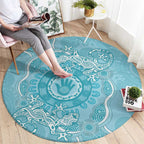 Blue Australia Lizard With Aboriginal Art Round Carpet