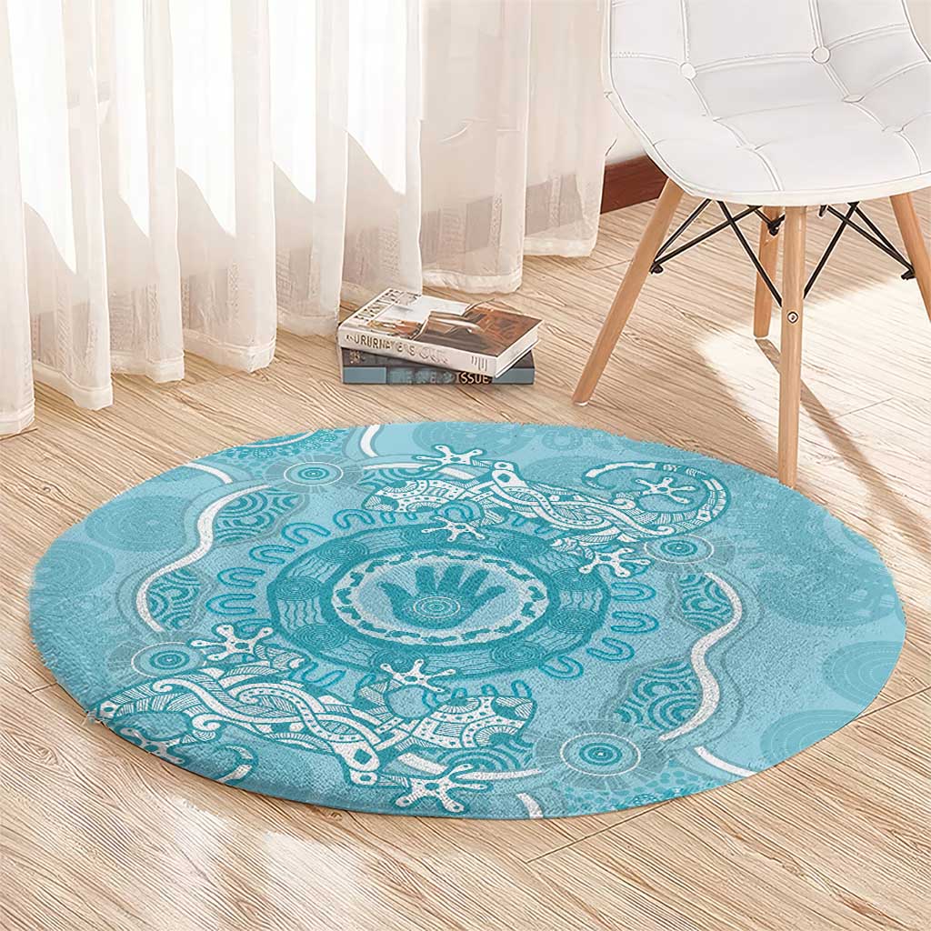 Blue Australia Lizard With Aboriginal Art Round Carpet