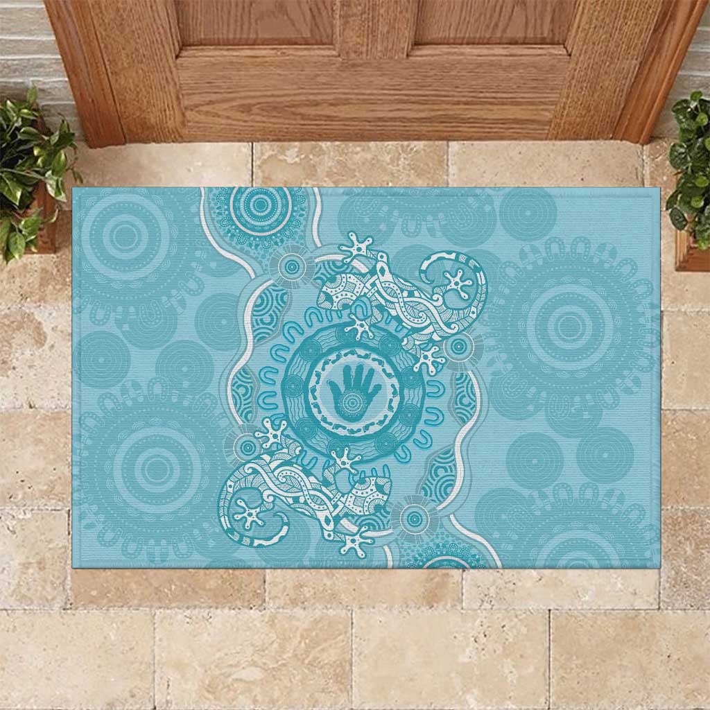 Blue Australia Lizard With Aboriginal Art Rubber Doormat