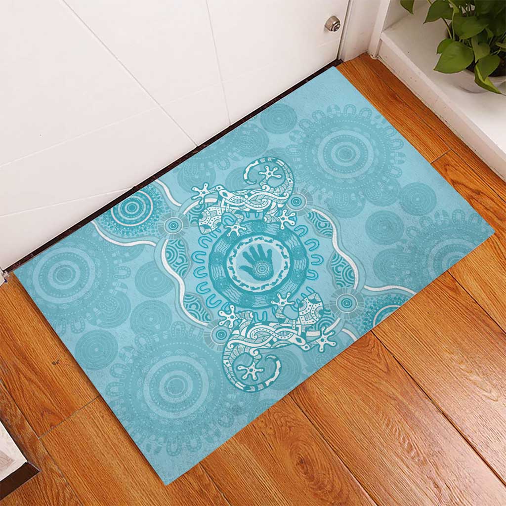 Blue Australia Lizard With Aboriginal Art Rubber Doormat
