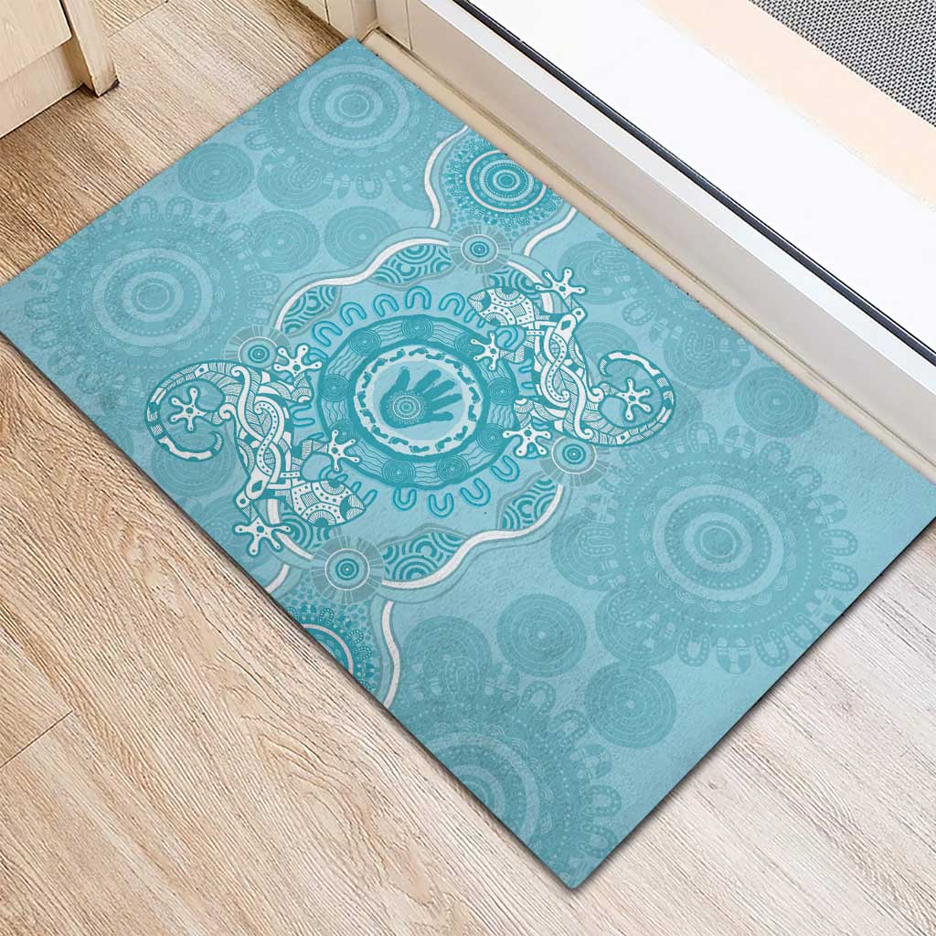 Blue Australia Lizard With Aboriginal Art Rubber Doormat