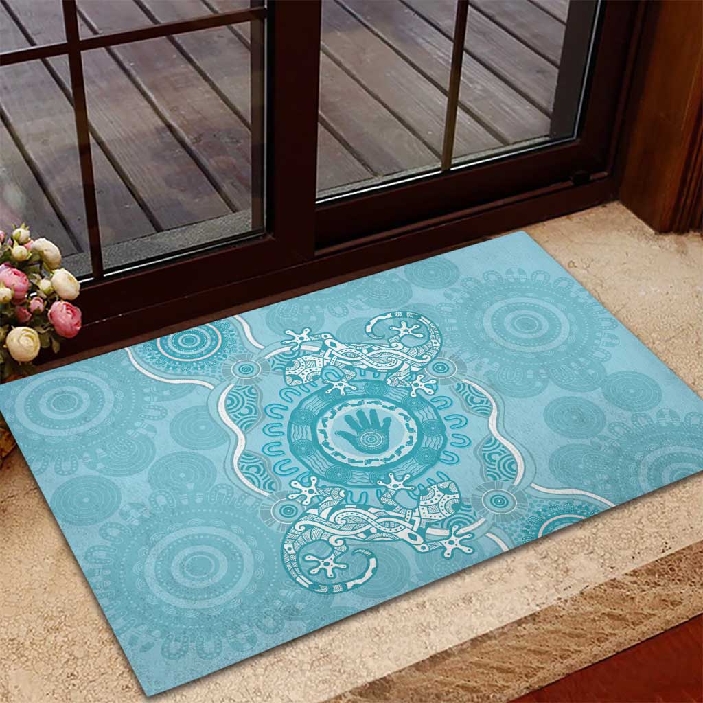 Blue Australia Lizard With Aboriginal Art Rubber Doormat