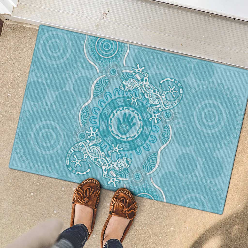 Blue Australia Lizard With Aboriginal Art Rubber Doormat