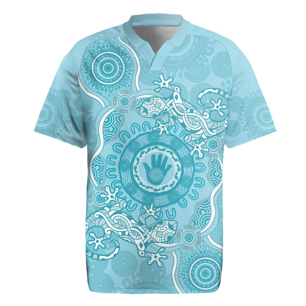 Blue Australia Lizard With Aboriginal Art Rugby Jersey