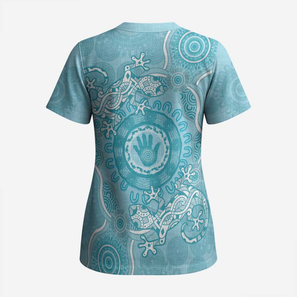 Blue Australia Lizard With Aboriginal Art Scrub Top - Aussie Hoodie