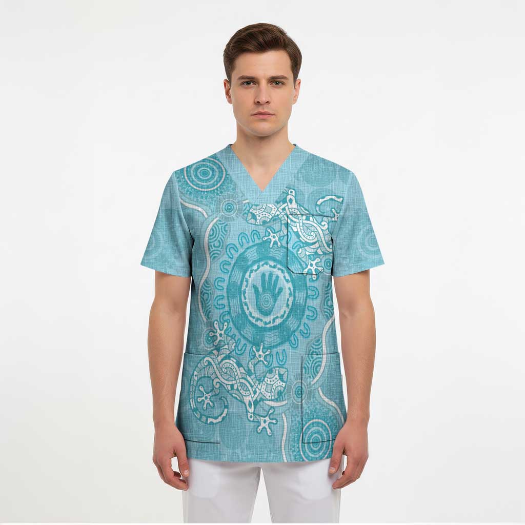Blue Australia Lizard With Aboriginal Art Scrub Top - Aussie Hoodie