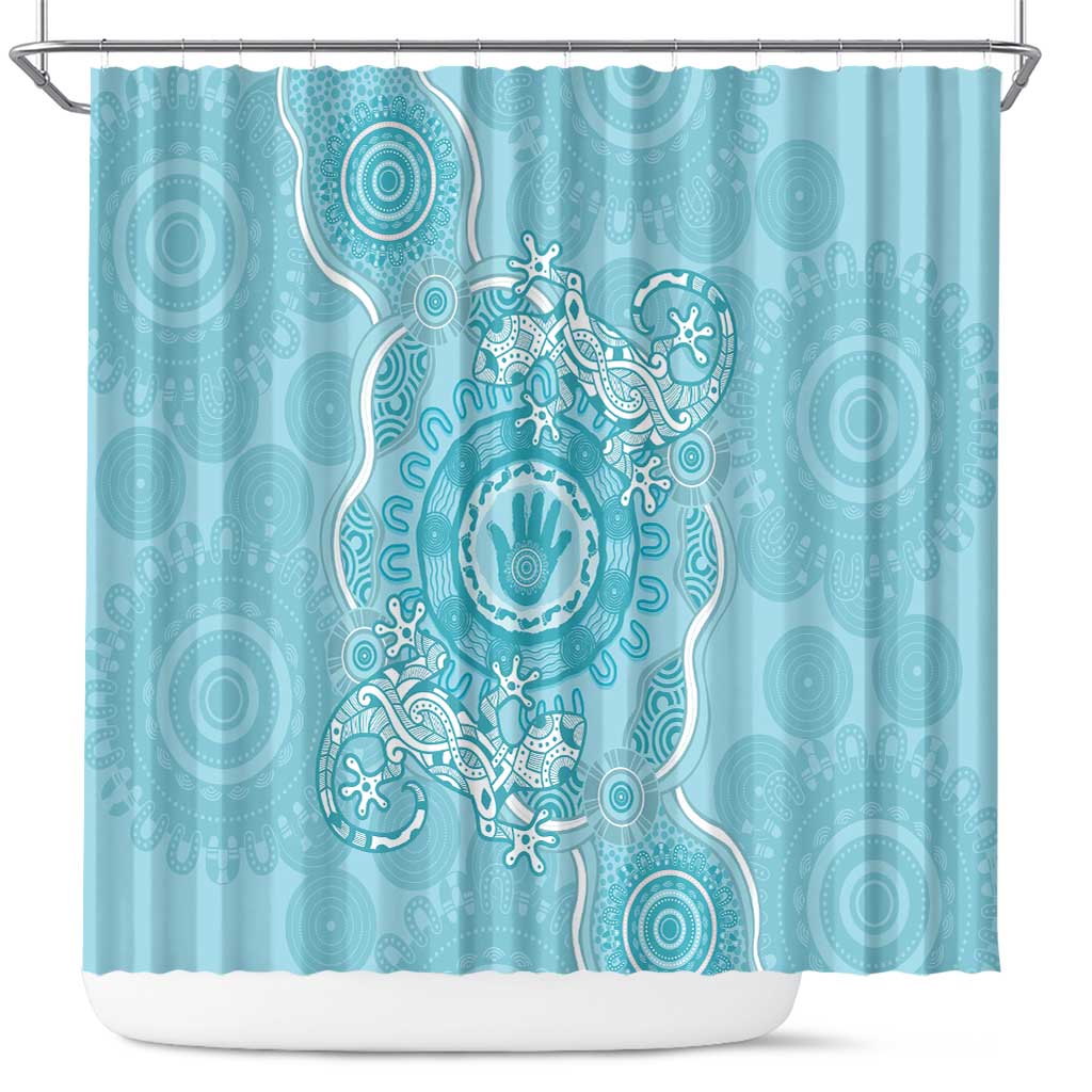 Blue Australia Lizard With Aboriginal Art Shower Curtain