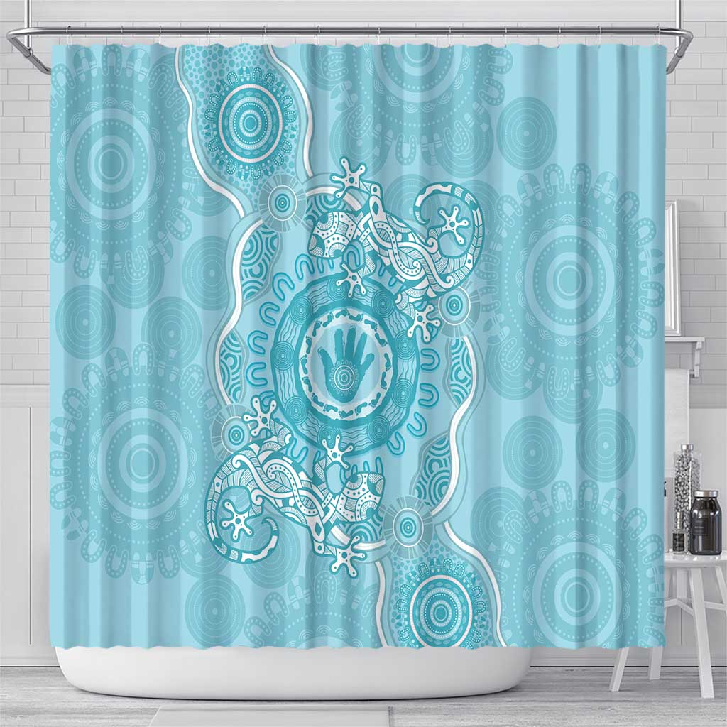 Blue Australia Lizard With Aboriginal Art Shower Curtain