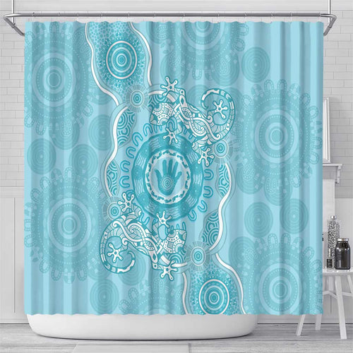 Blue Australia Lizard With Aboriginal Art Shower Curtain