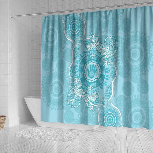 Blue Australia Lizard With Aboriginal Art Shower Curtain