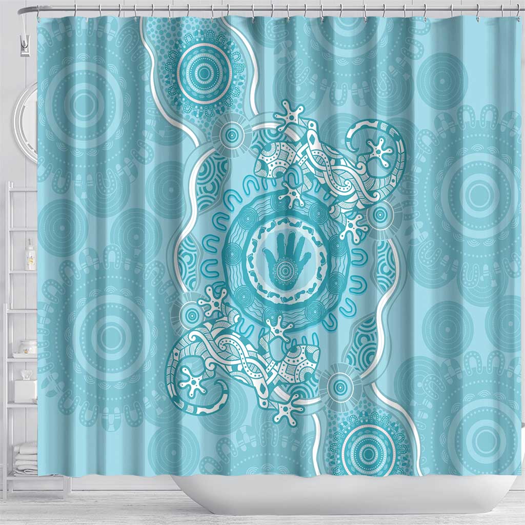 Blue Australia Lizard With Aboriginal Art Shower Curtain