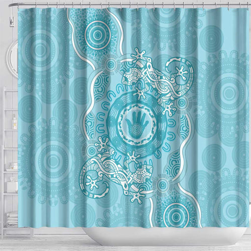 Blue Australia Lizard With Aboriginal Art Shower Curtain