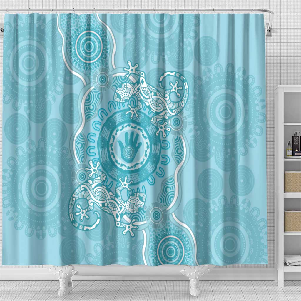 Blue Australia Lizard With Aboriginal Art Shower Curtain