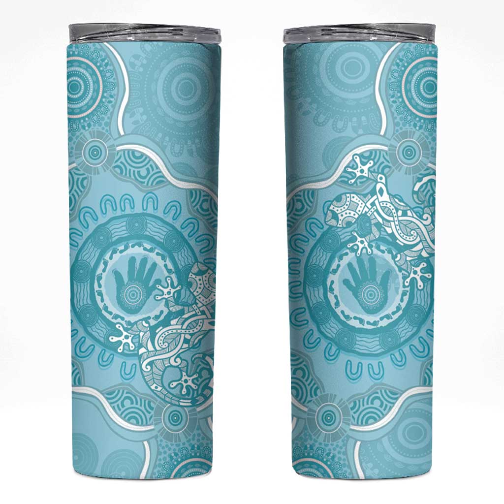 Blue Australia Lizard With Aboriginal Art Skinny Tumbler
