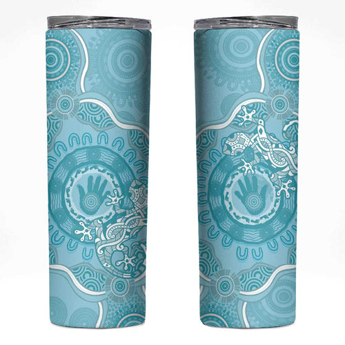 Blue Australia Lizard With Aboriginal Art Skinny Tumbler
