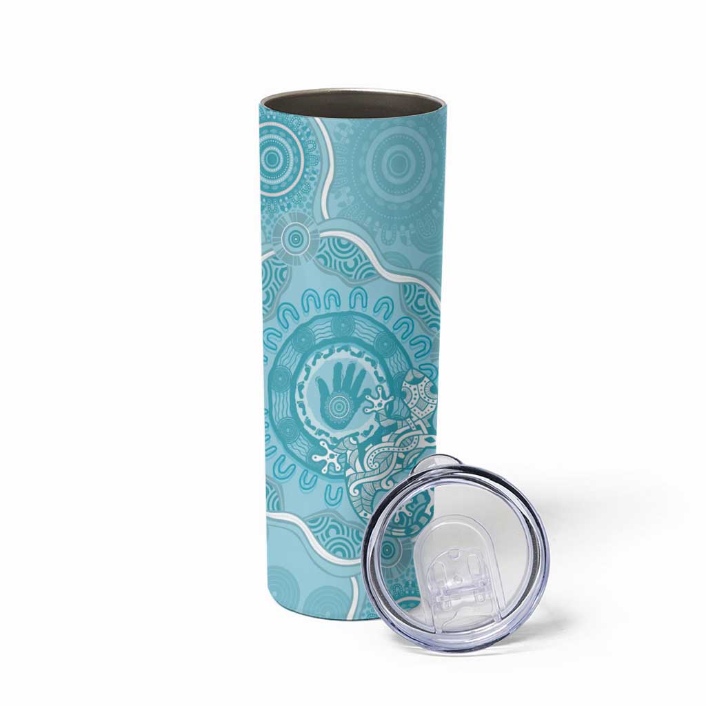 Blue Australia Lizard With Aboriginal Art Skinny Tumbler