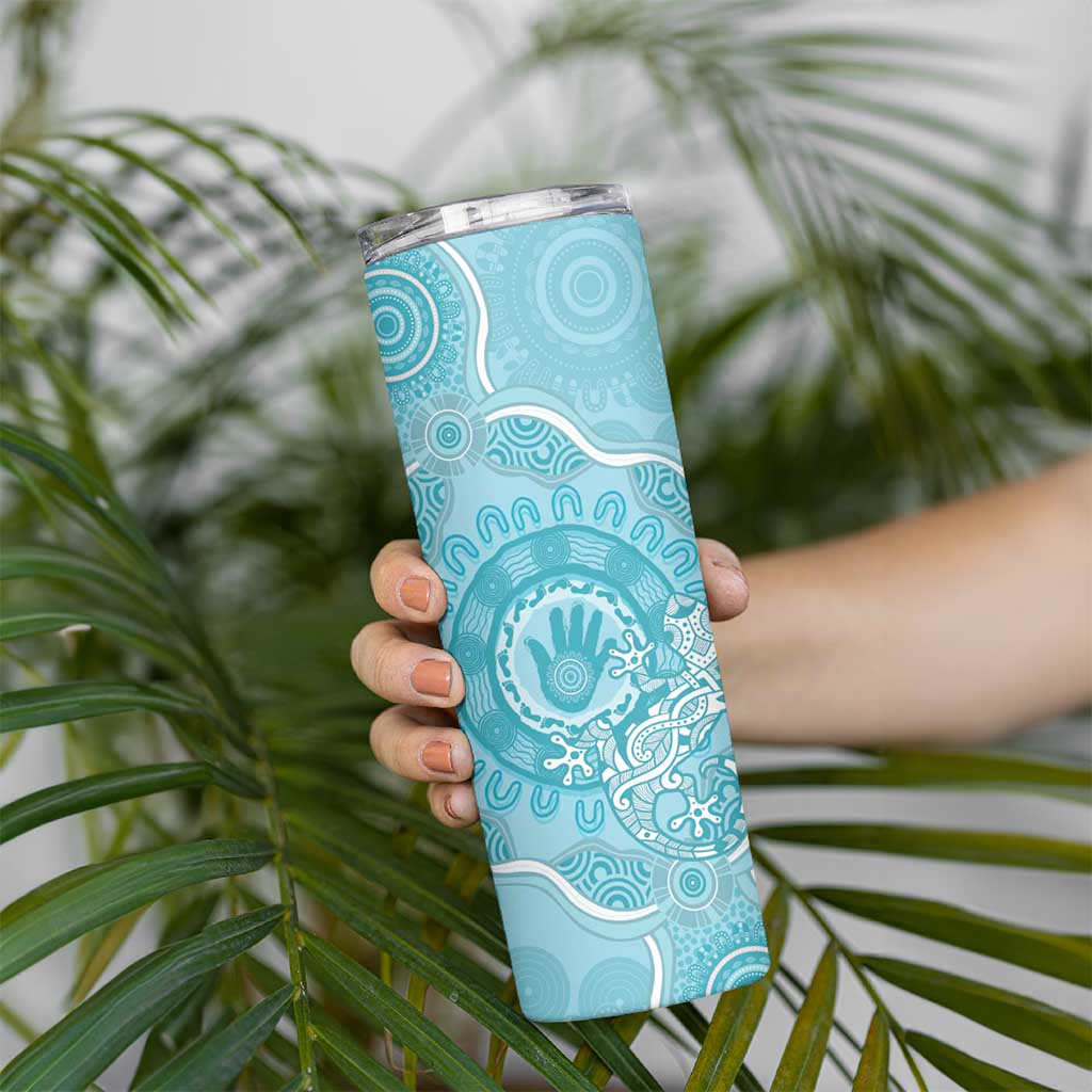 Blue Australia Lizard With Aboriginal Art Skinny Tumbler