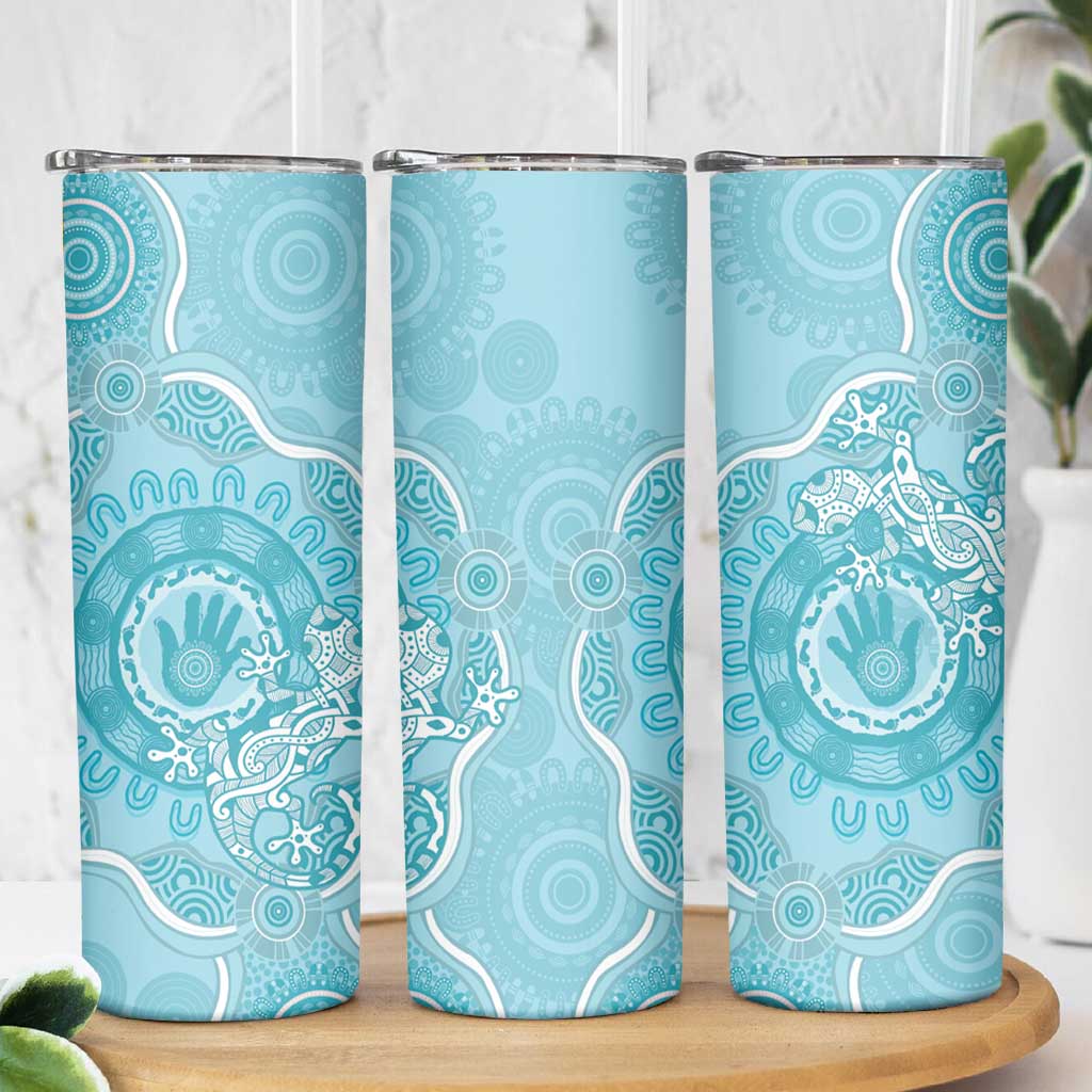 Blue Australia Lizard With Aboriginal Art Skinny Tumbler