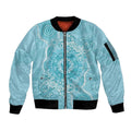 Blue Australia Lizard With Aboriginal Art Sleeve Zip Bomber Jacket