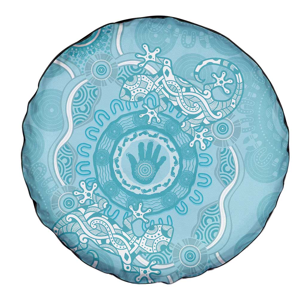 Blue Australia Lizard With Aboriginal Art Spare Tire Cover