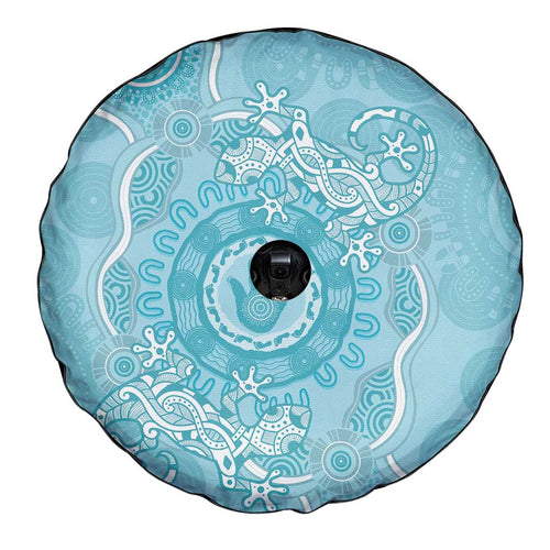 Blue Australia Lizard With Aboriginal Art Spare Tire Cover
