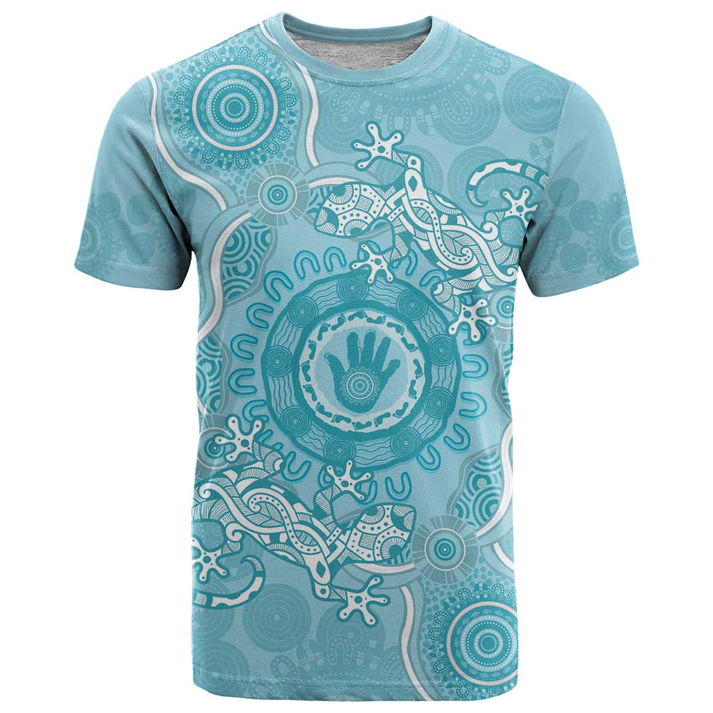 Blue Australia Lizard With Aboriginal Art T Shirt