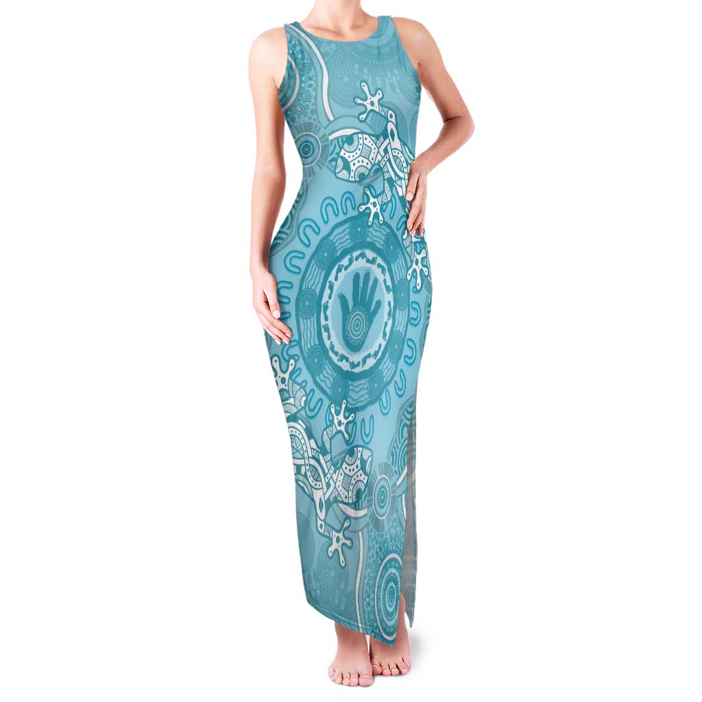 Blue Australia Lizard With Aboriginal Art Tank Maxi Dress