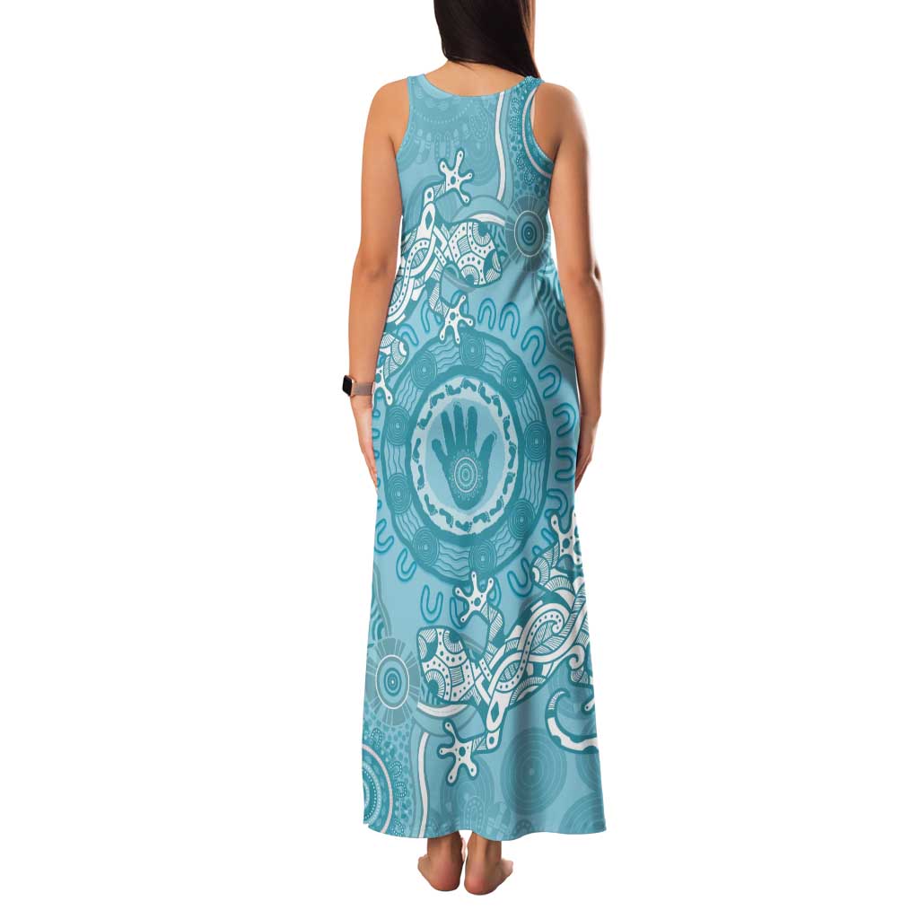 Blue Australia Lizard With Aboriginal Art Tank Maxi Dress